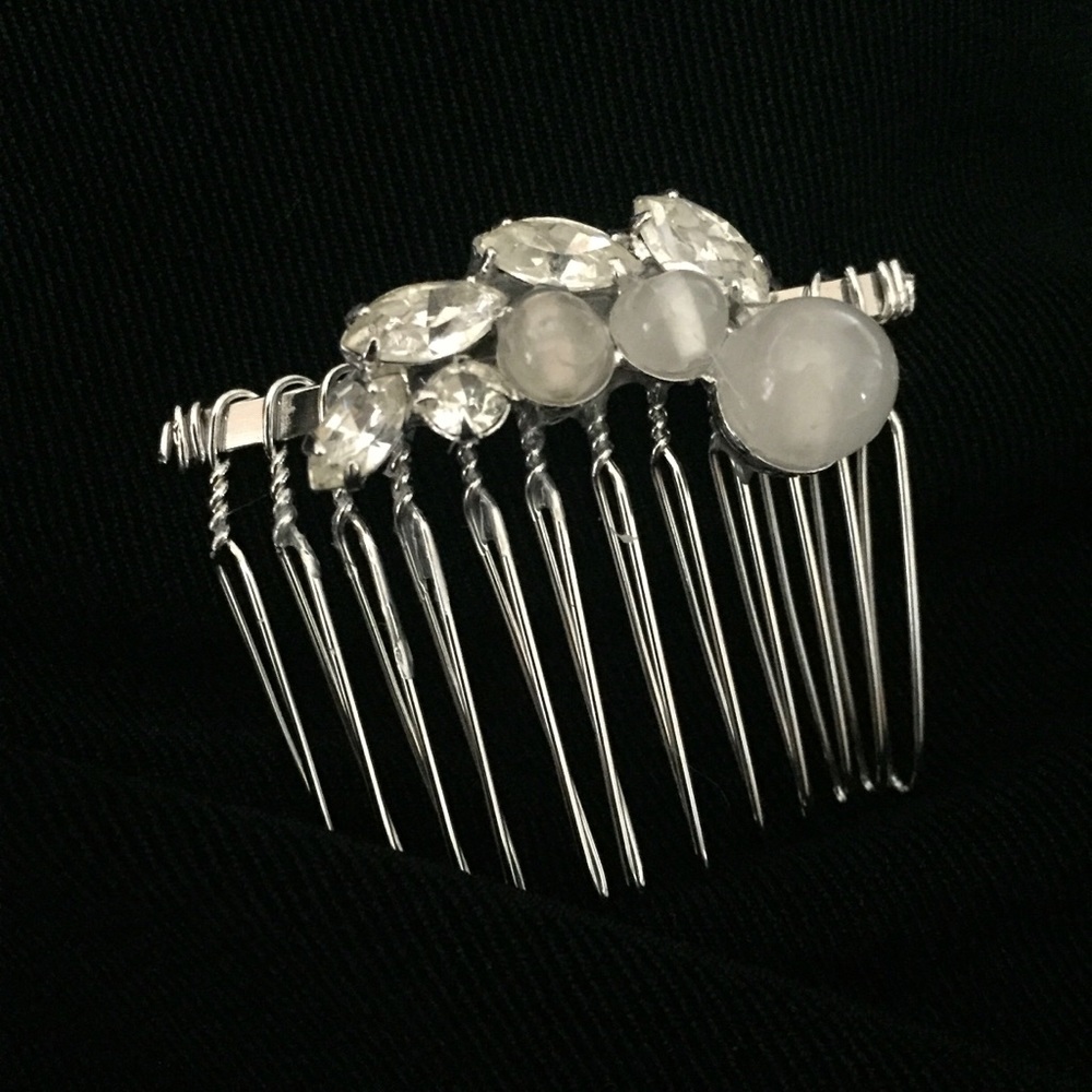 Vintage Moonstone Rhinestone Bridal Hair Comb